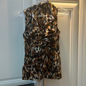 Animal print silky sleeveless top with ruffle